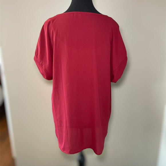 Pleione Women's Casual Designer Dark Red Short Sleeve Crew Neck Blouse - Picture 4 of 6